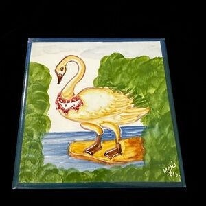 Hand Painted Swan Tile Made in Portugal